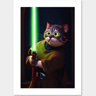 Fun Cat Print ~ AI Art ~ Fantasy Cat ~ Sci-fi Cat ~ Cats with Lightsabers Posters and Art